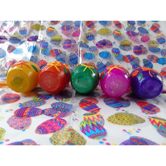 Vintage 1970's 5 Easter Egg Shaped Candles Handmade Wax Flowers Leaves Bow - Picture 3 of 6